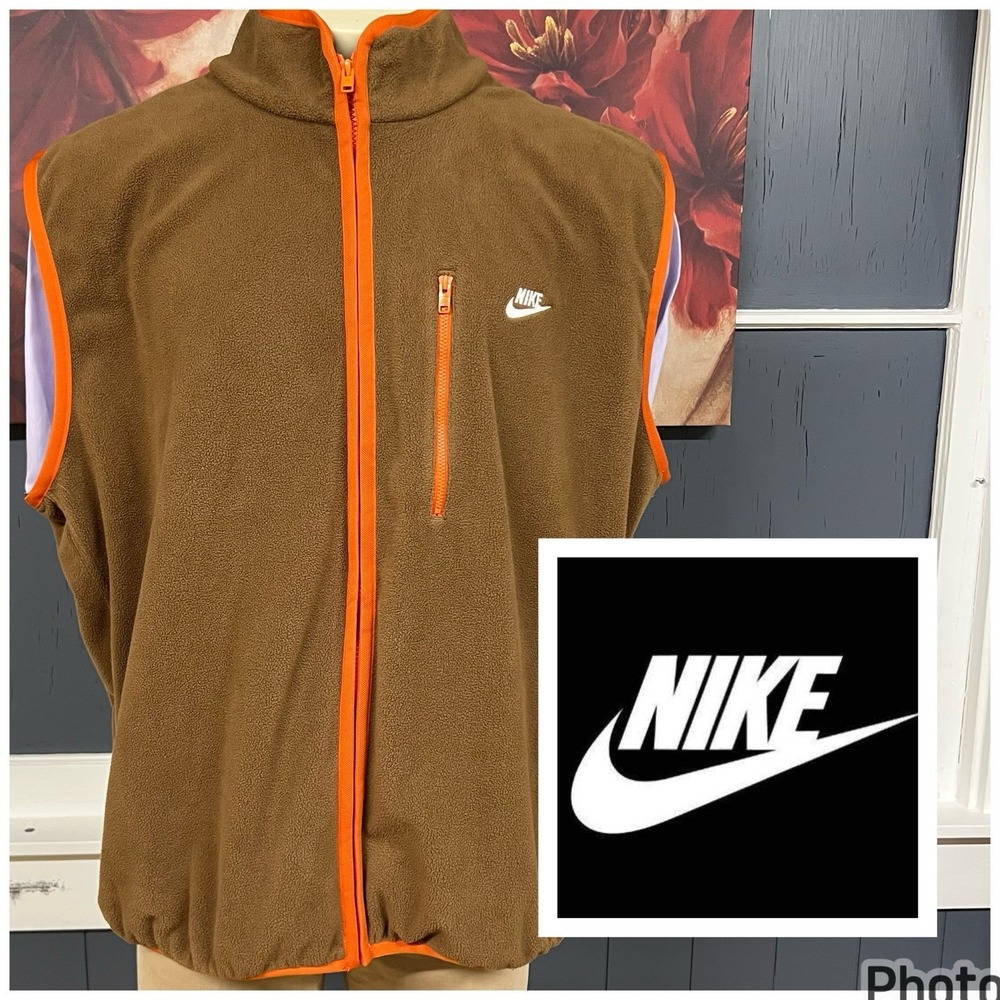 Nike Sportswear Therma Fit Vest Fleece Mens XXL Full Zip Brown/Orange